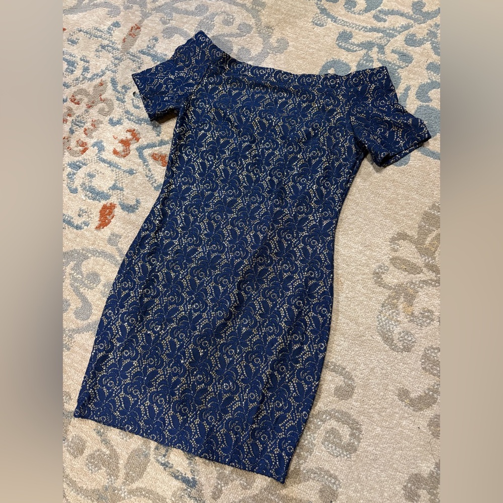 Lush Navy and Gold Lace Mini Dress